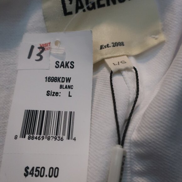 NWT Womens L'Agence Wayne White Cropped Double Breasted Denim Blazer Jacket L - Picture 13 of 13